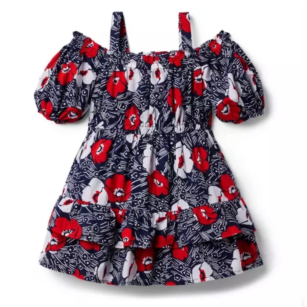 NWT - Janie and Jack Floral Cold Shoulder Puff Sleeve Dress - Size 6